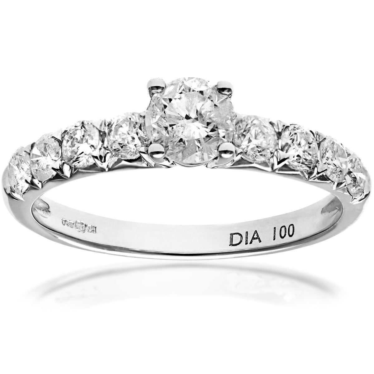 18ct White Gold  0.48ct Diamond 0.52ct Solitaire Ring 2mm 5mm - PR1AXL096218KW