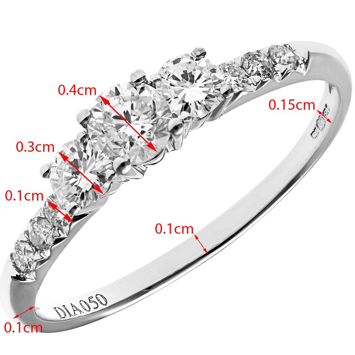 18ct White Gold  0.4ct Diamond 10pts Shoulder Set Trilogy Ring 4mm - PR1AXL096318KW