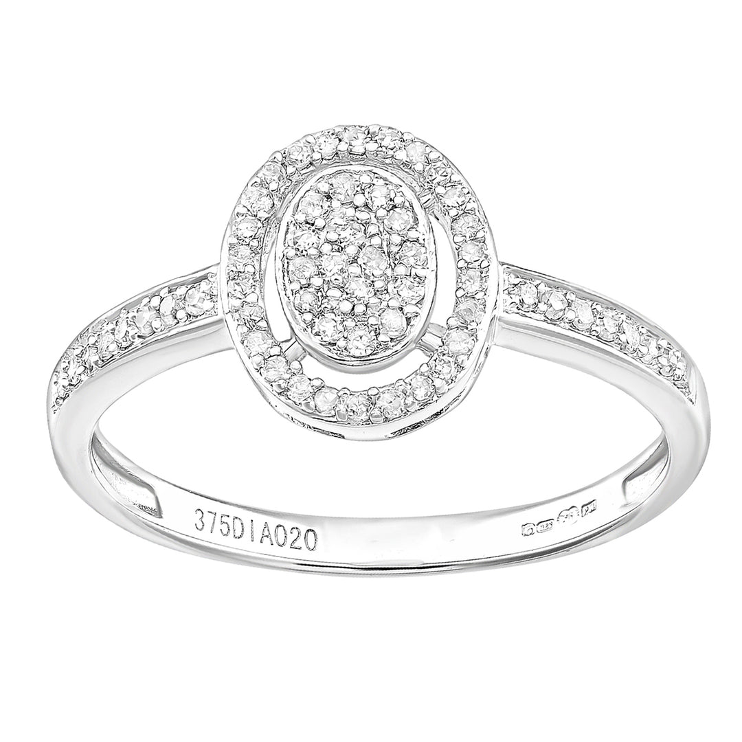 9ct White Gold  Round 20pts Diamond Halo Engagement Ring - PR1AXL1408W