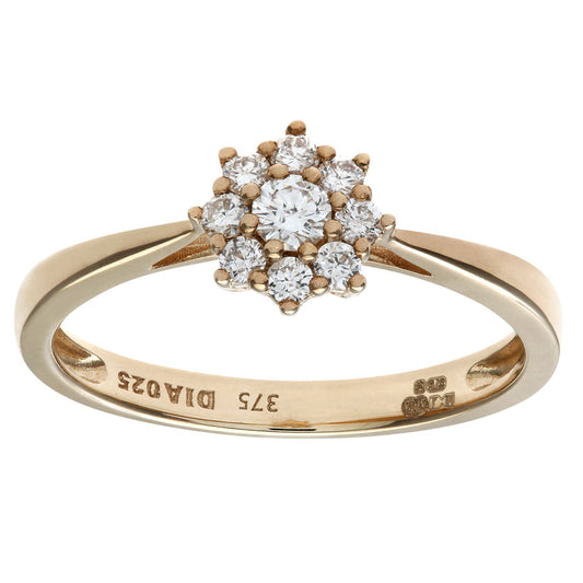 9ct Gold Round 1/4ct Diamond 9 Stone Cluster Ring 7mm - PR1AXL1539Y