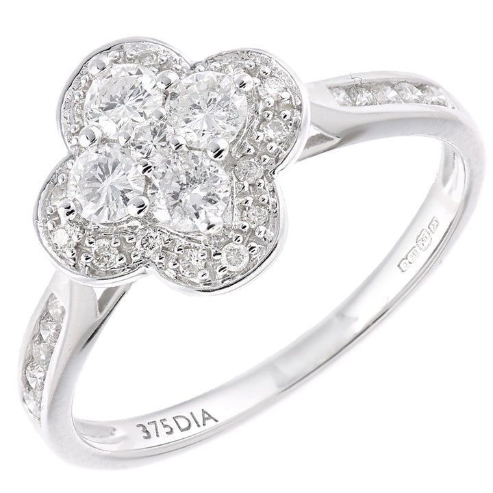 9ct White Gold  Round 2/3ct Diamond Halo Flower Engagement Ring - PR1AXL2258W