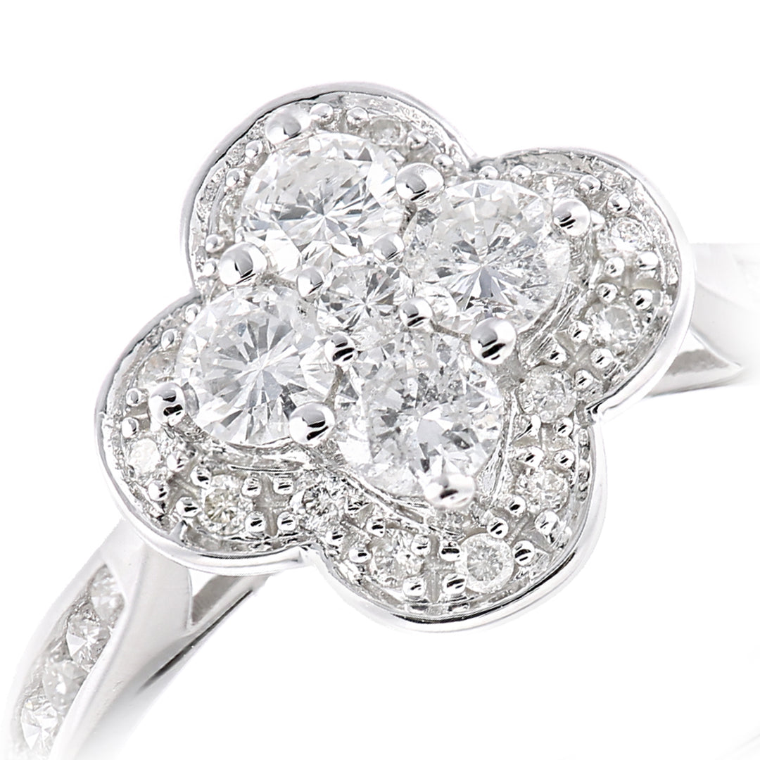 9ct White Gold  Round 2/3ct Diamond Halo Flower Engagement Ring - PR1AXL2258W