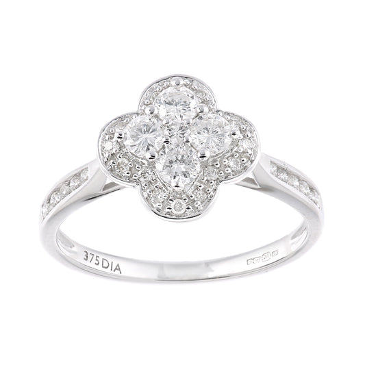 9ct White Gold  Round 2/3ct Diamond Halo Flower Engagement Ring - PR1AXL2258W