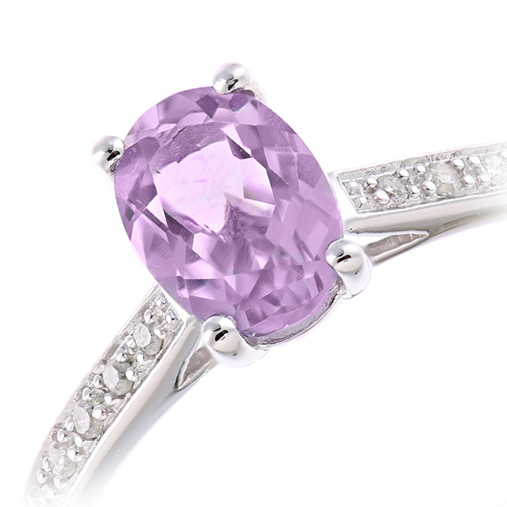 9ct White Gold  5pts Diamond Oval 0.82ct Amethyst Solitaire Ring - PR1AXL2259WAM