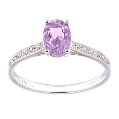 9ct White Gold  5pts Diamond Oval 0.82ct Amethyst Solitaire Ring - PR1AXL2259WAM