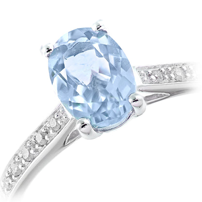 9ct White Gold  5pts Diamond Oval 0.92ct Blue Topaz Solitaire Ring - PR1AXL2259WBT