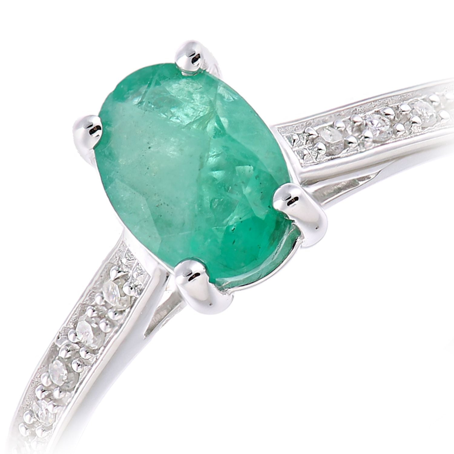 9ct White Gold  5pts Diamond Oval 0.79ct Emerald Solitaire Ring - PR1AXL2259WEM