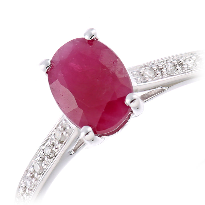 9ct White Gold  5pts Diamond Oval 1.2ct Ruby Solitaire Ring - PR1AXL2259WRU