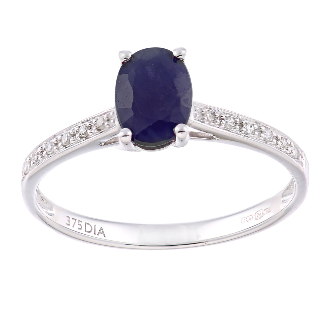 9ct White Gold  5pts Diamond Oval 1.12ct Sapphire Solitaire Ring - PR1AXL2259WSA