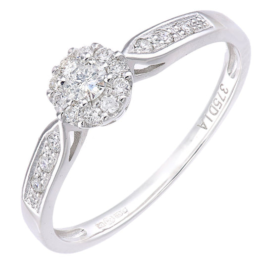 9ct White Gold  Round 1/4ct Diamond Halo Engagement Ring - PR1AXL2268W