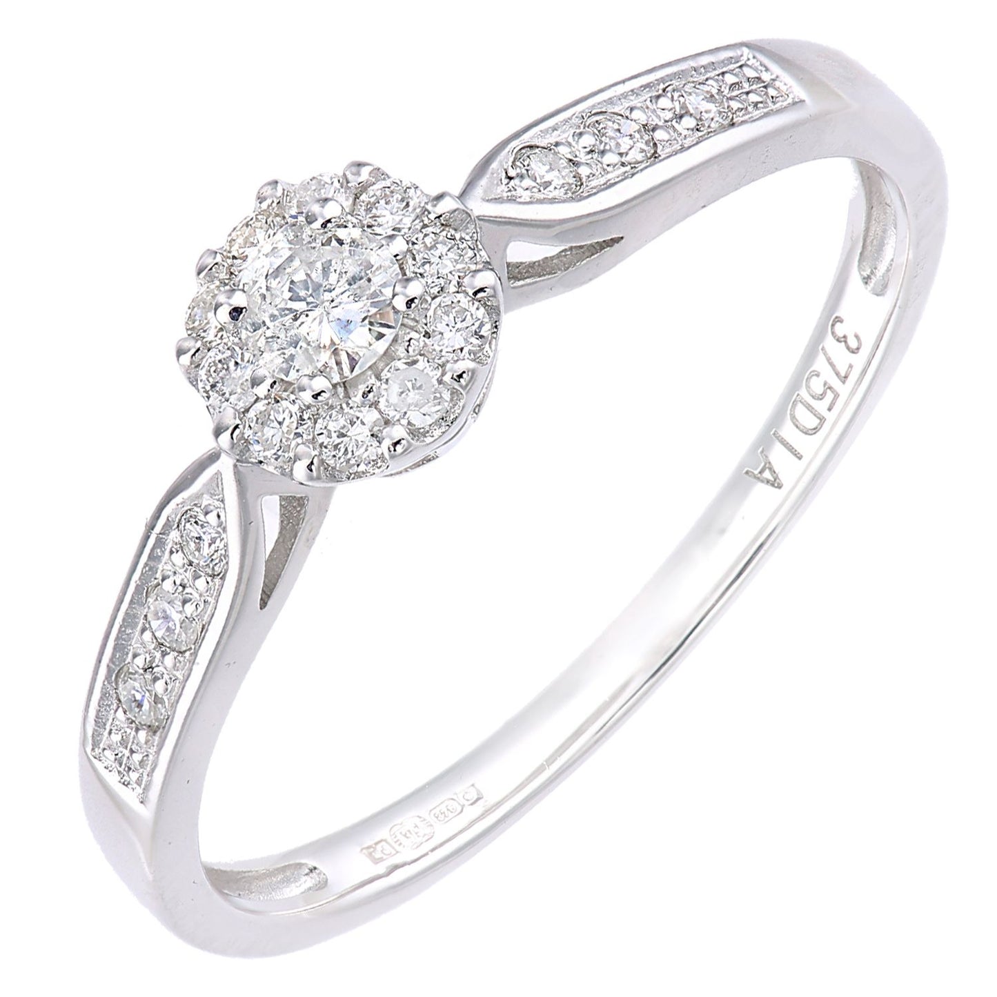 9ct White Gold  Round 1/4ct Diamond Halo Engagement Ring - PR1AXL2268W