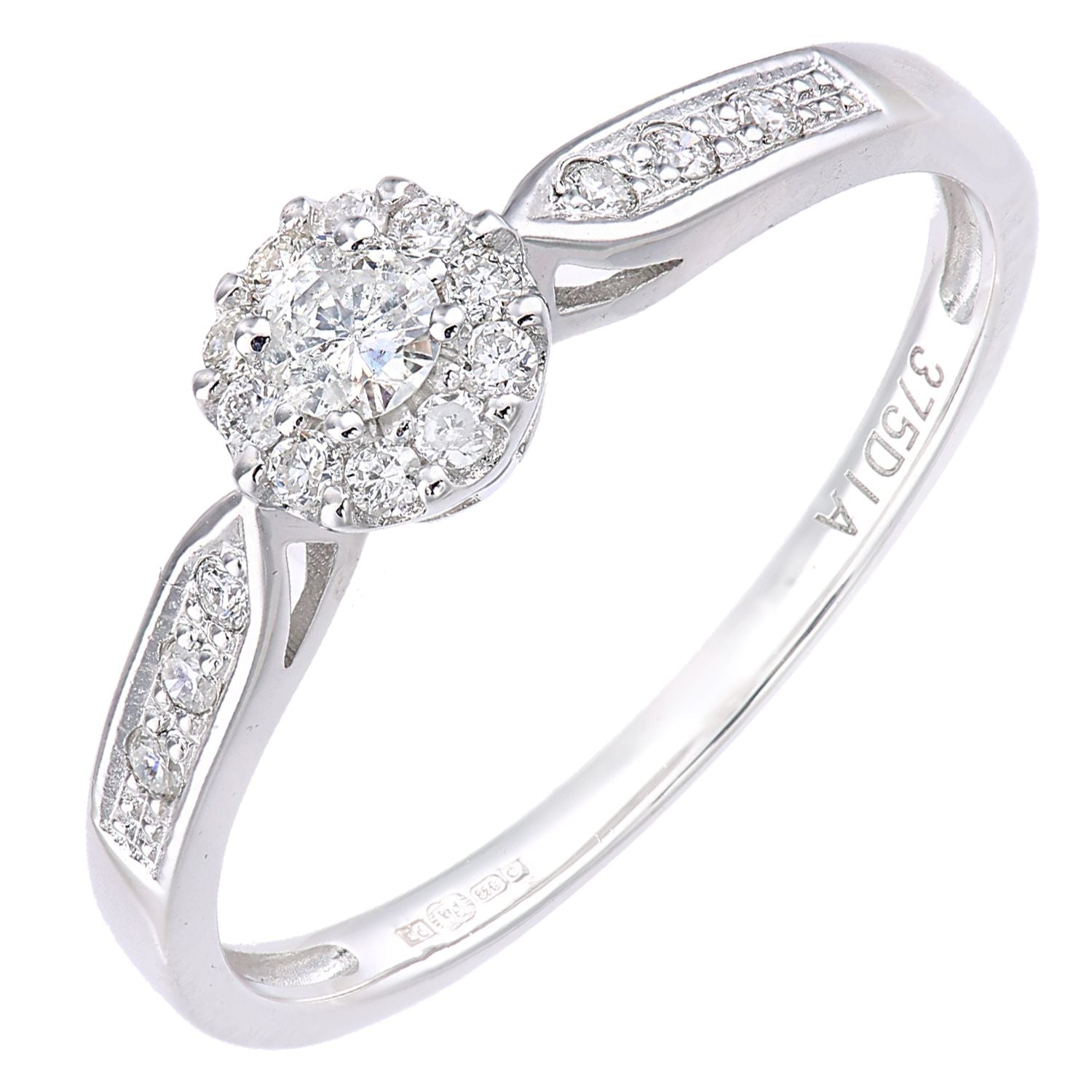 9ct White Gold  Round 1/4ct Diamond Halo Engagement Ring - PR1AXL2268W