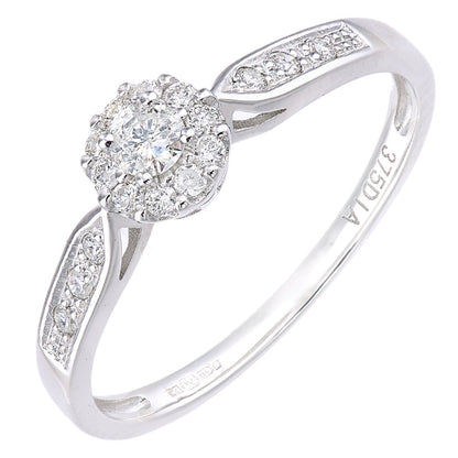 9ct White Gold  Round 1/4ct Diamond Halo Engagement Ring - PR1AXL2268W