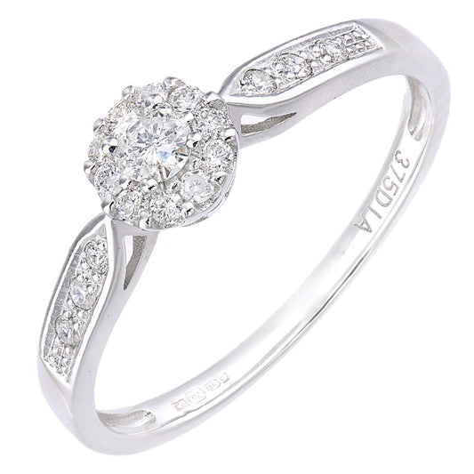 9ct White Gold  Round 1/4ct Diamond Halo Engagement Ring - PR1AXL2268W