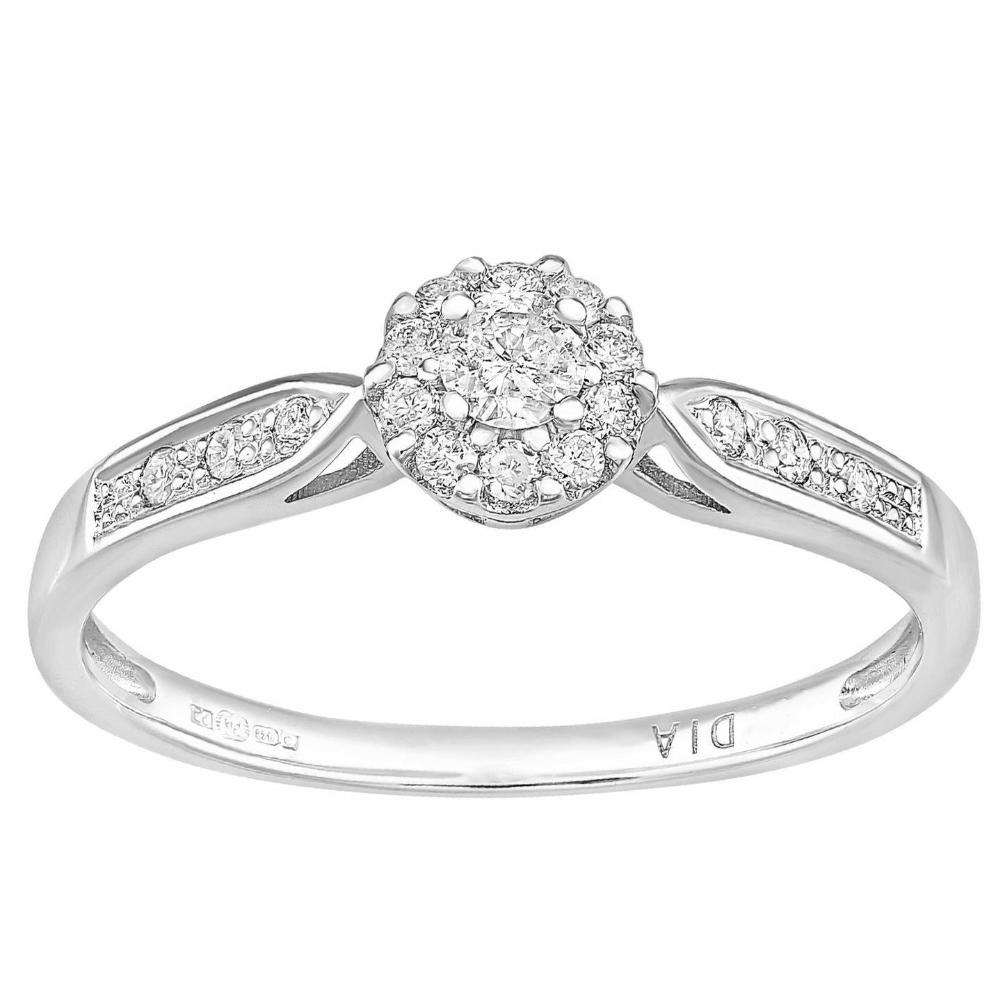 9ct White Gold  Round 1/4ct Diamond Halo Engagement Ring - PR1AXL2268W