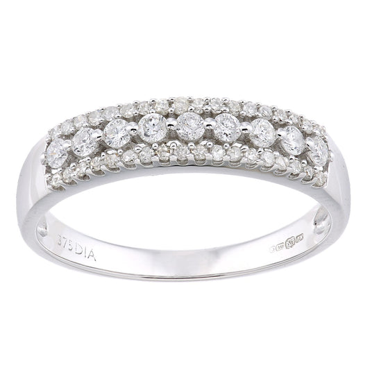 9ct White Gold 1/3ct Diamond 3 Row Graduated Half Eternity Ring - PR1AXL2271W