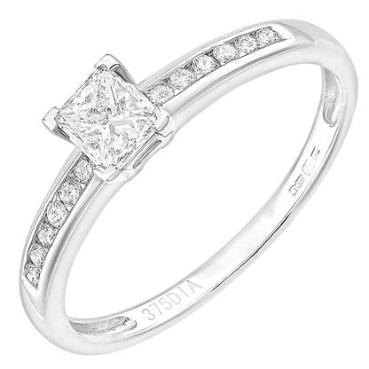 9ct White Gold  Princess 1/3ct Diamond L-Shape Solitaire Ring - PR1AXL2275W