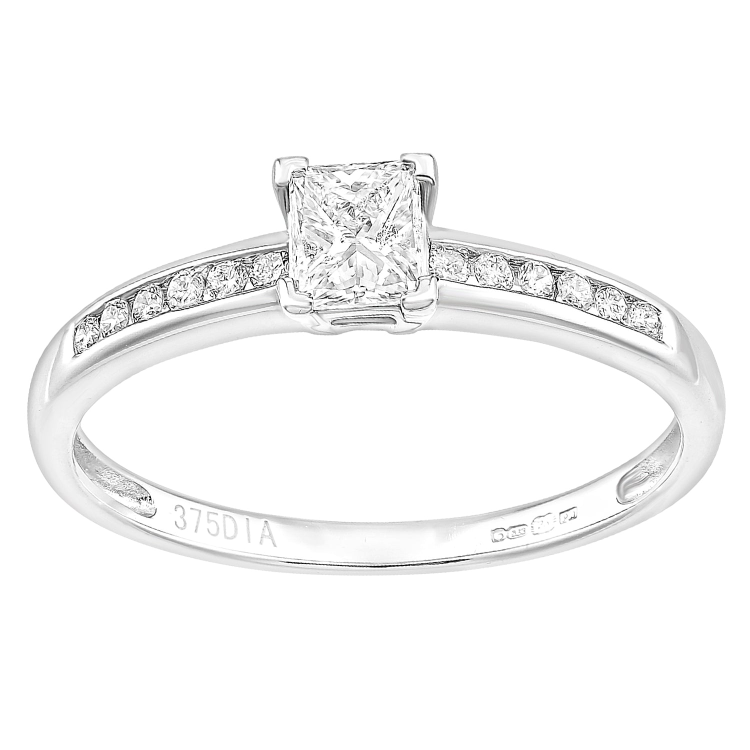 9ct White Gold  Princess 1/3ct Diamond L-Shape Solitaire Ring - PR1AXL2275W