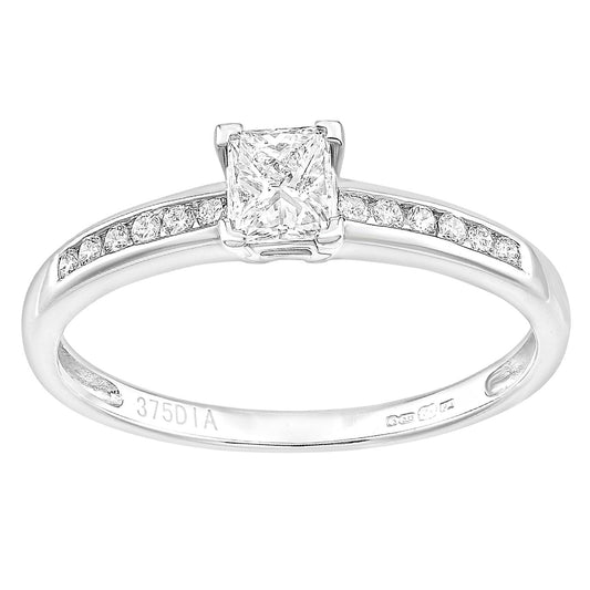 9ct White Gold  Princess 1/3ct Diamond L-Shape Solitaire Ring - PR1AXL2275W