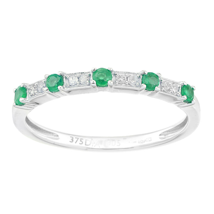 9ct White Gold  Diamond Emerald Spacers 5 Stone Eternity Ring - PR1AXL2276WEM
