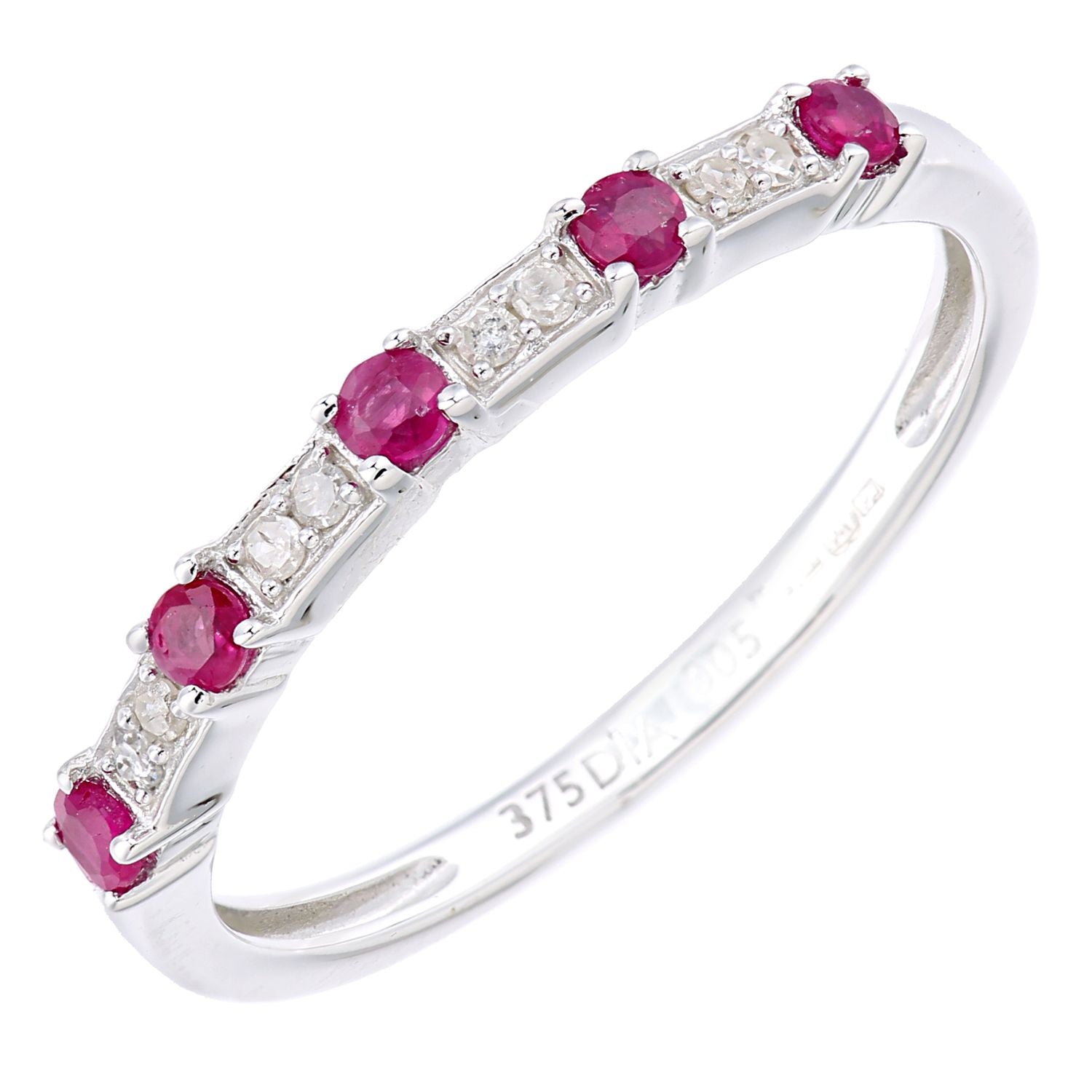 9ct White Gold  Diamond Ruby Spacers 5 Stone Eternity Ring - PR1AXL2276WRU