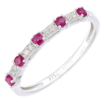 9ct White Gold  Diamond Ruby Spacers 5 Stone Eternity Ring - PR1AXL2276WRU