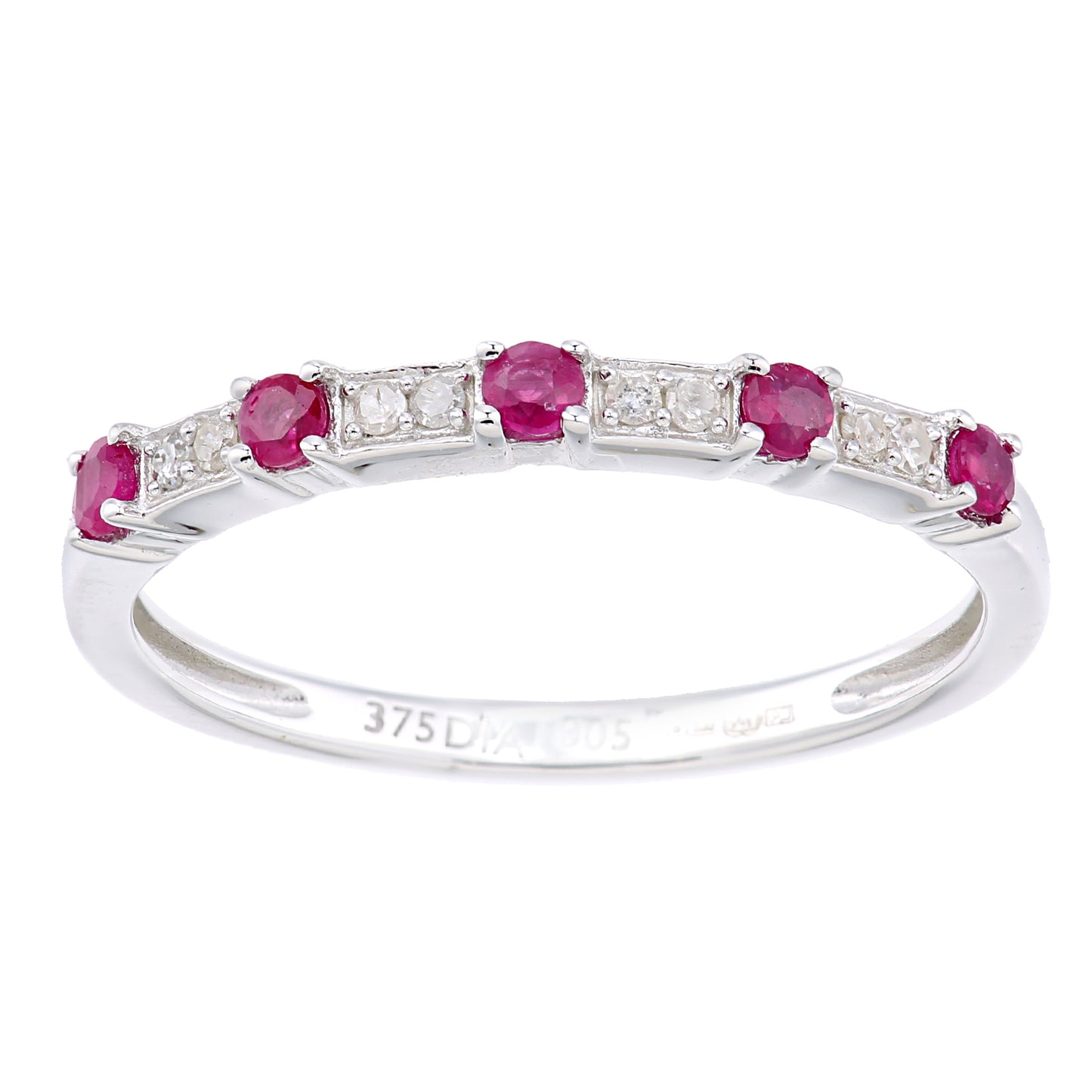 9ct White Gold  Diamond Ruby Spacers 5 Stone Eternity Ring - PR1AXL2276WRU