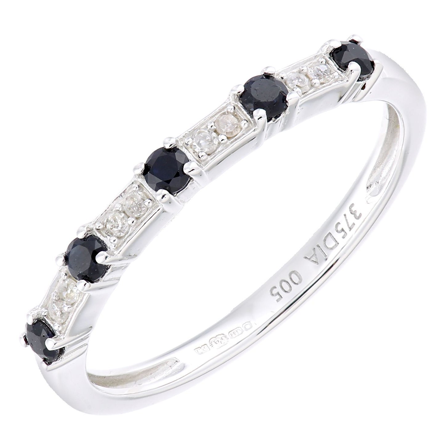 9ct White Gold  Diamond Sapphire Spacers 5 Stone Eternity Ring - PR1AXL2276WSA
