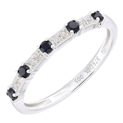 9ct White Gold  Diamond Sapphire Spacers 5 Stone Eternity Ring - PR1AXL2276WSA