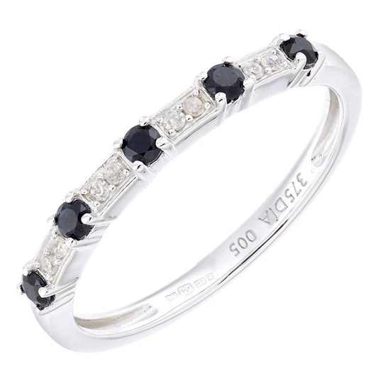 9ct White Gold  Diamond Sapphire Spacers 5 Stone Eternity Ring - PR1AXL2276WSA