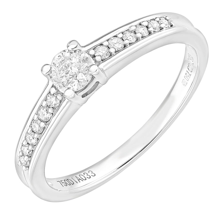18ct White Gold  21pts Diamond 12pts Pave Shoulder Solitaire Ring - PR1AXL2322W18