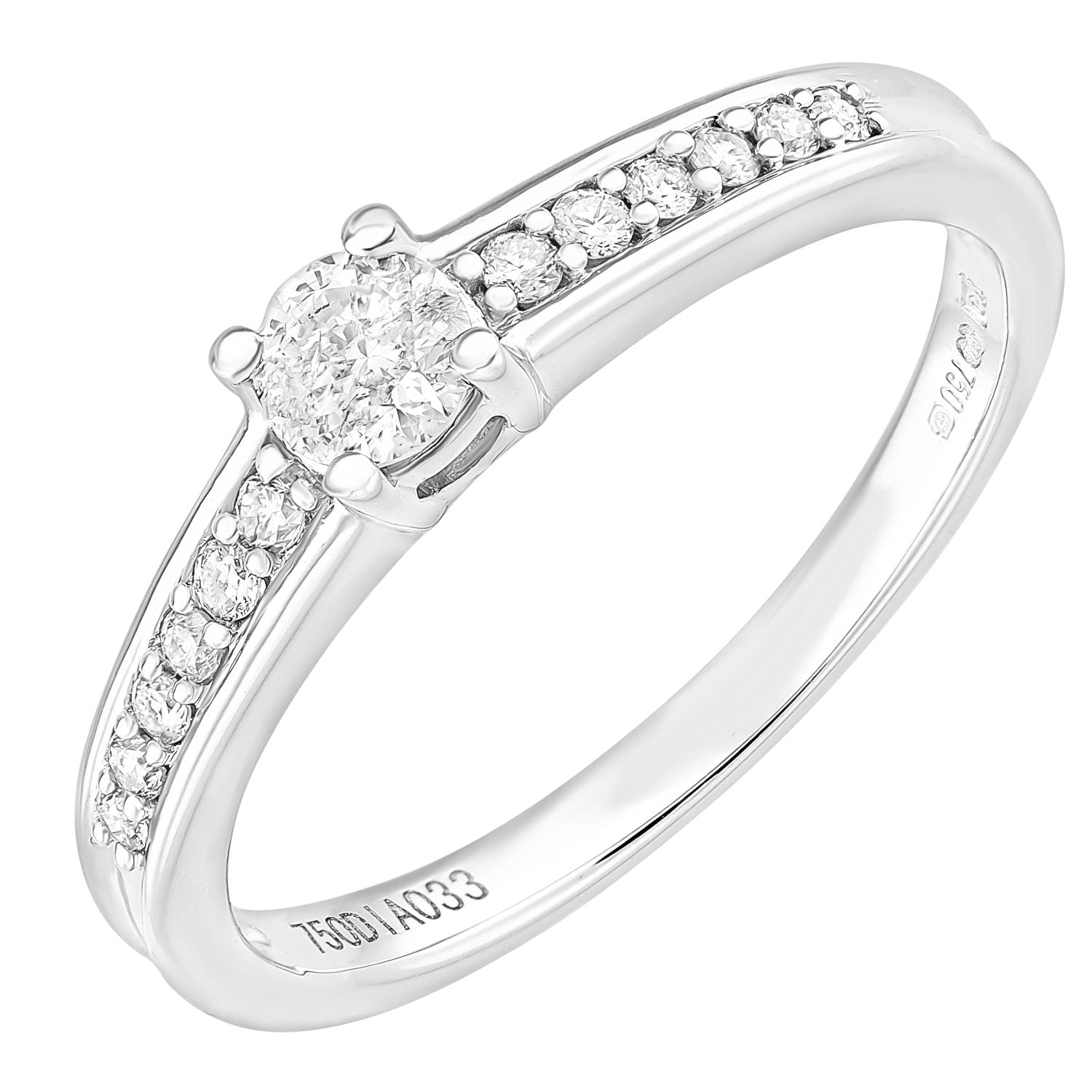 18ct White Gold  21pts Diamond 12pts Pave Shoulder Solitaire Ring - PR1AXL2322W18