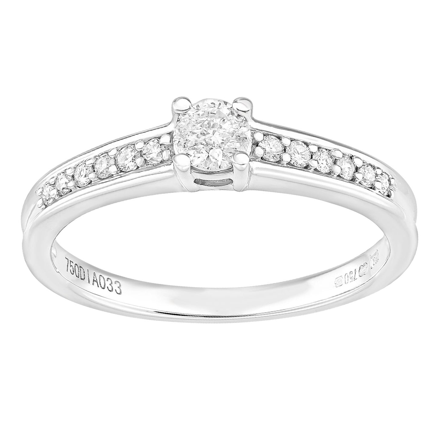 18ct White Gold  21pts Diamond 12pts Pave Shoulder Solitaire Ring - PR1AXL2322W18