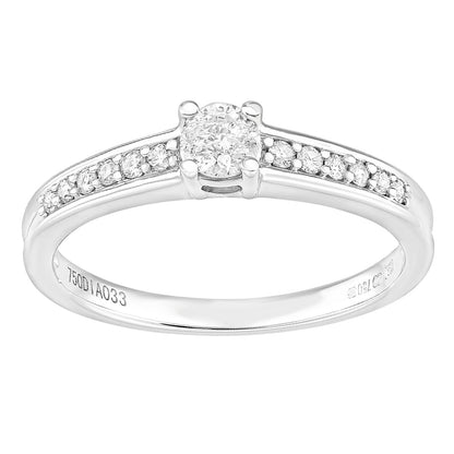 18ct White Gold  21pts Diamond 12pts Pave Shoulder Solitaire Ring - PR1AXL2322W18