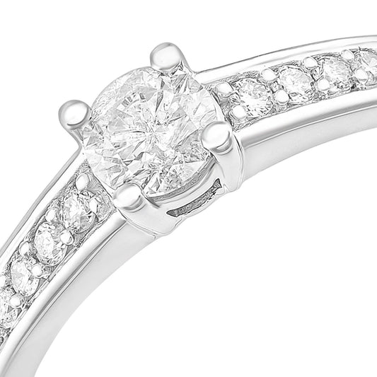 18ct White Gold  0.35ct Diamond 15pts Pave Shoulder Solitaire Ring - PR1AXL2323W18