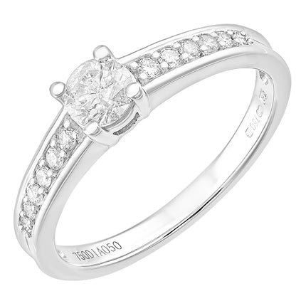 18ct White Gold  0.35ct Diamond 15pts Pave Shoulder Solitaire Ring - PR1AXL2323W18