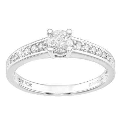 18ct White Gold  0.35ct Diamond 15pts Pave Shoulder Solitaire Ring - PR1AXL2323W18