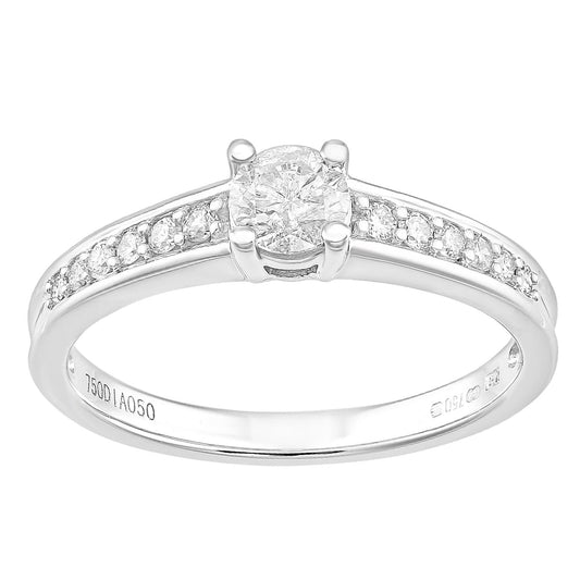18ct White Gold  0.35ct Diamond 15pts Pave Shoulder Solitaire Ring - PR1AXL2323W18