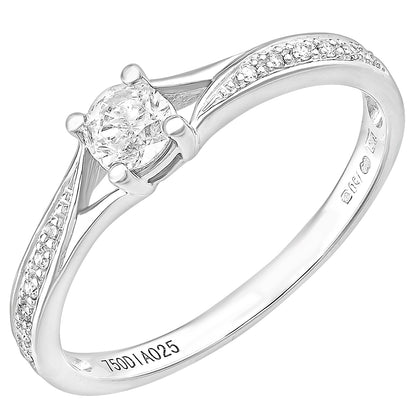 18ct White Gold  21pts Diamond 4pts Crossover Pave Solitaire Ring - PR1AXL2324W18