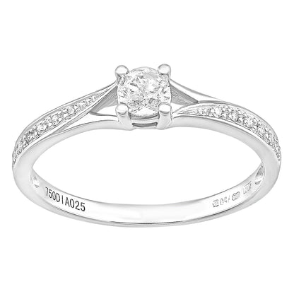 18ct White Gold  21pts Diamond 4pts Crossover Pave Solitaire Ring - PR1AXL2324W18