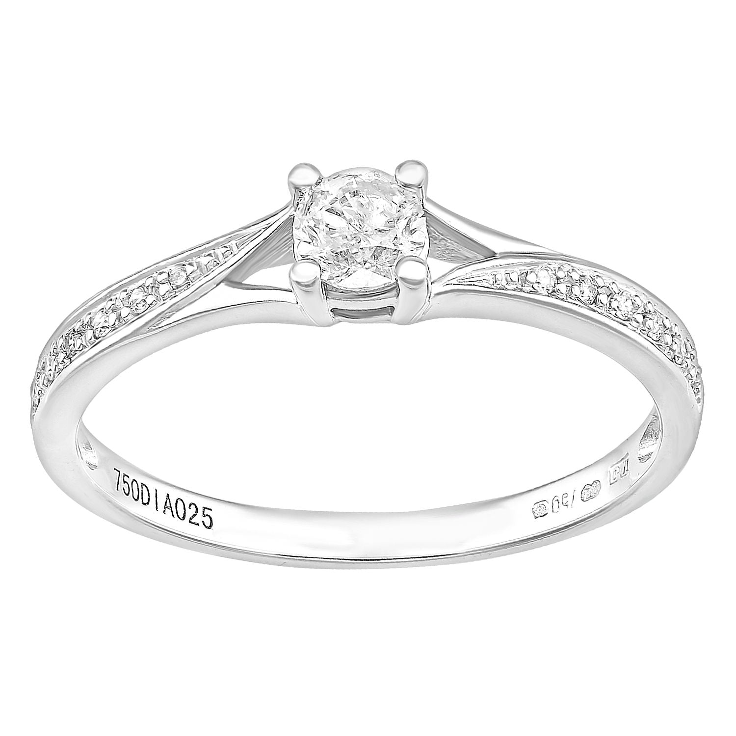 18ct White Gold  21pts Diamond 4pts Crossover Pave Solitaire Ring - PR1AXL2324W18