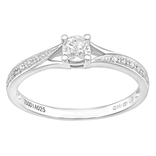 18ct White Gold  21pts Diamond 4pts Crossover Pave Solitaire Ring - PR1AXL2324W18