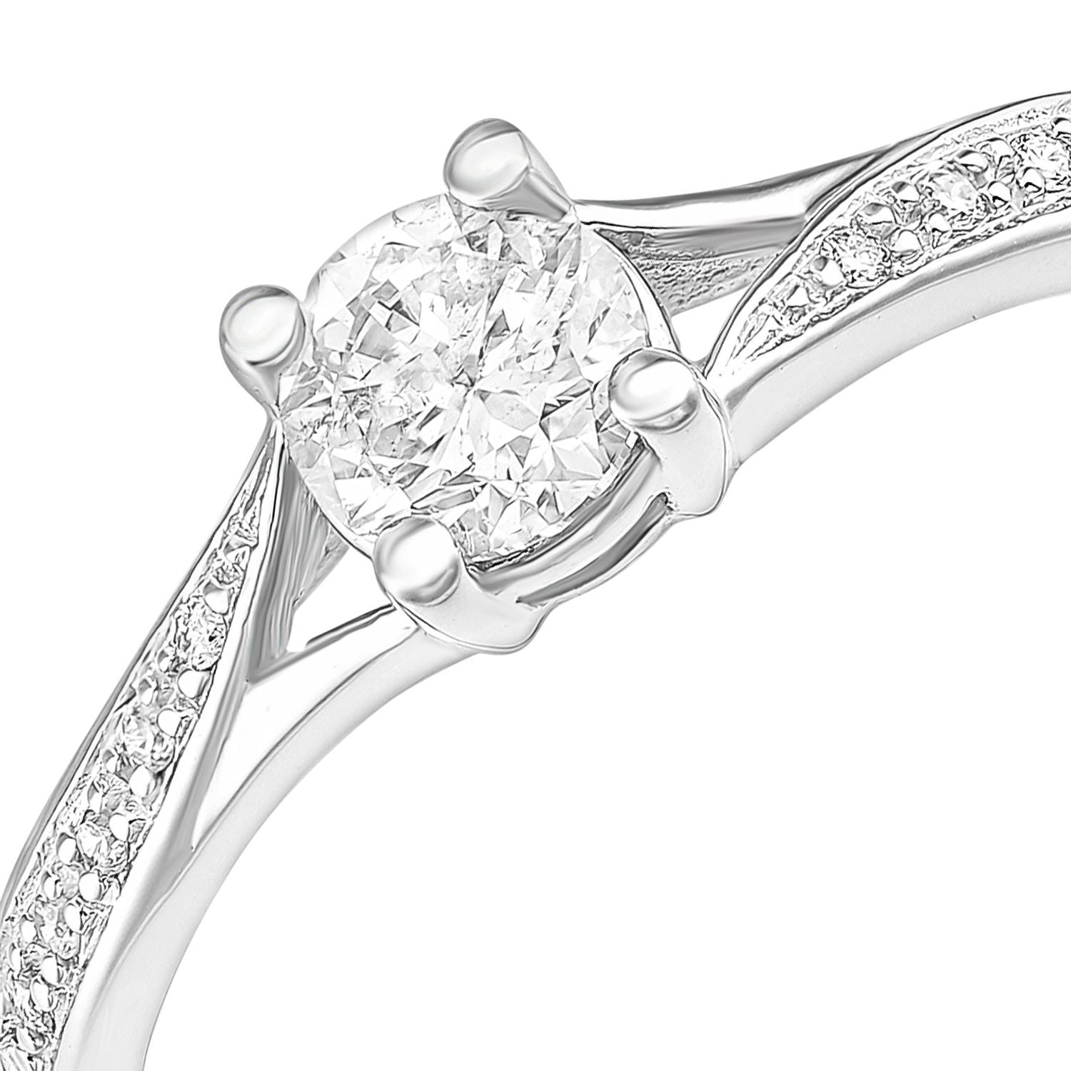 18ct White Gold  0.45ct Diamond 5pts Crossover Pave Solitaire Ring - PR1AXL2325W18