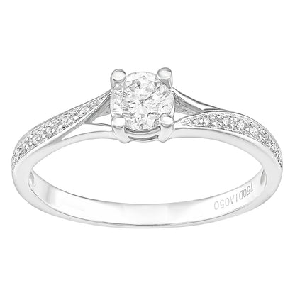 18ct White Gold  0.45ct Diamond 5pts Crossover Pave Solitaire Ring - PR1AXL2325W18
