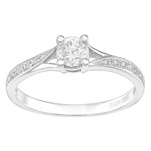 18ct White Gold  0.45ct Diamond 5pts Crossover Pave Solitaire Ring - PR1AXL2325W18