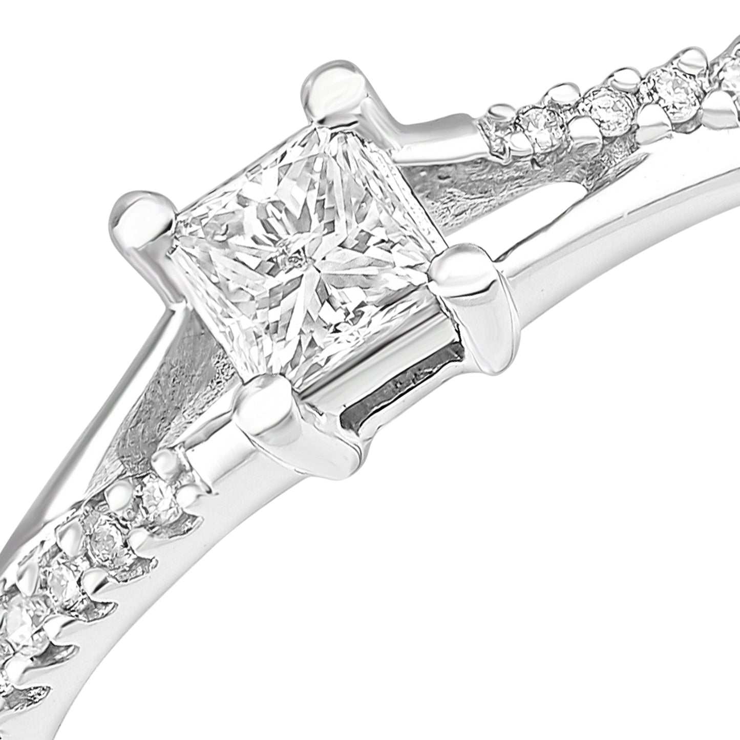 18ct White Gold  Princess Diamond Diamond Pave Solitaire Ring - PR1AXL2326W18