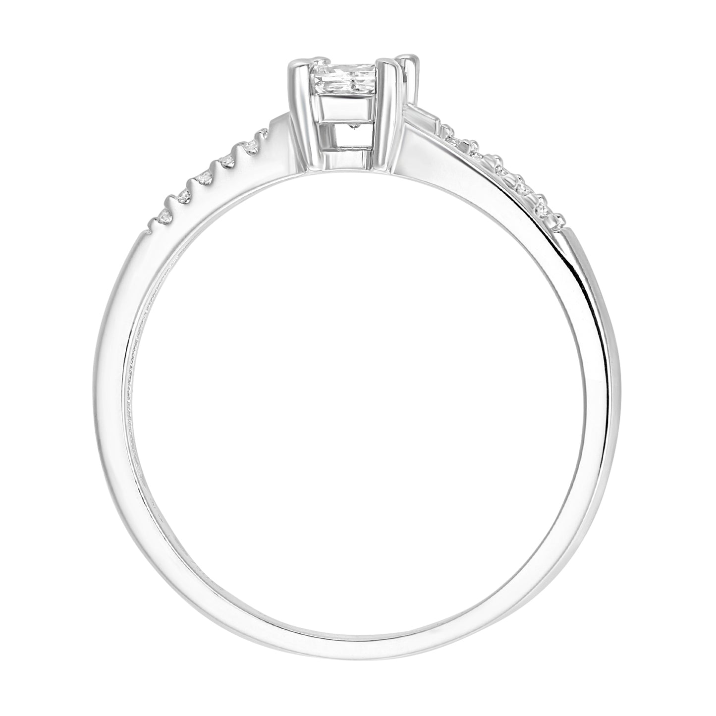 18ct White Gold  Princess Diamond Diamond Pave Solitaire Ring - PR1AXL2326W18