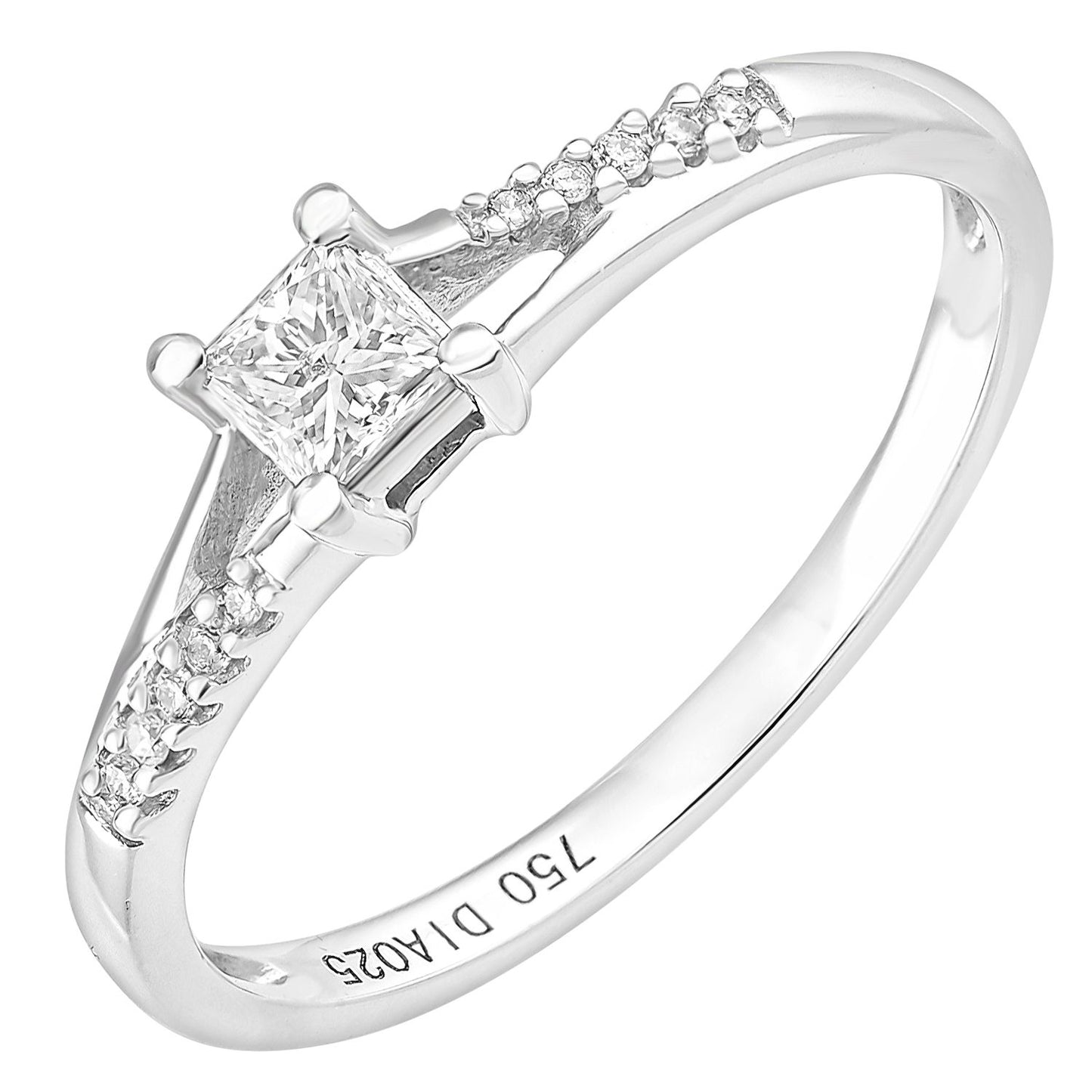 18ct White Gold  Princess Diamond Diamond Pave Solitaire Ring - PR1AXL2326W18