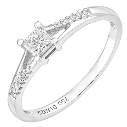 18ct White Gold  Princess Diamond Diamond Pave Solitaire Ring - PR1AXL2326W18