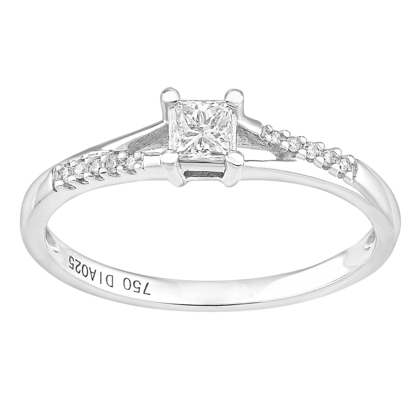18ct White Gold  Princess Diamond Diamond Pave Solitaire Ring - PR1AXL2326W18
